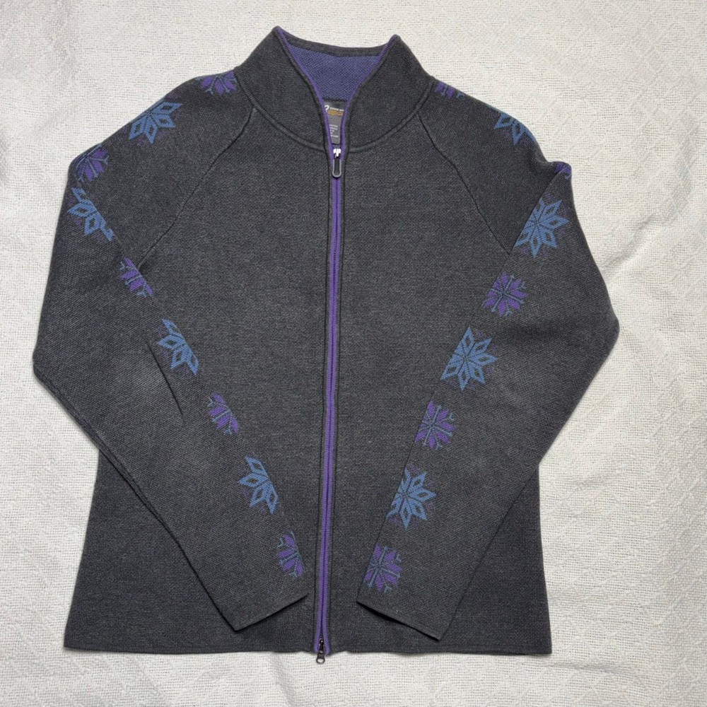 VTG Women Eddie Baur Sport Fair Isle Snowflake ZipUp Sweater Jacket Sz L - Picture 2 of 8